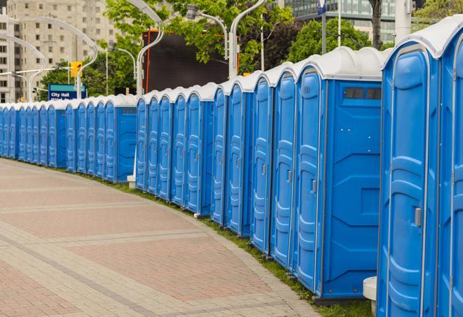 Seasonal porta potty units set up at a Golden, Colorado venue